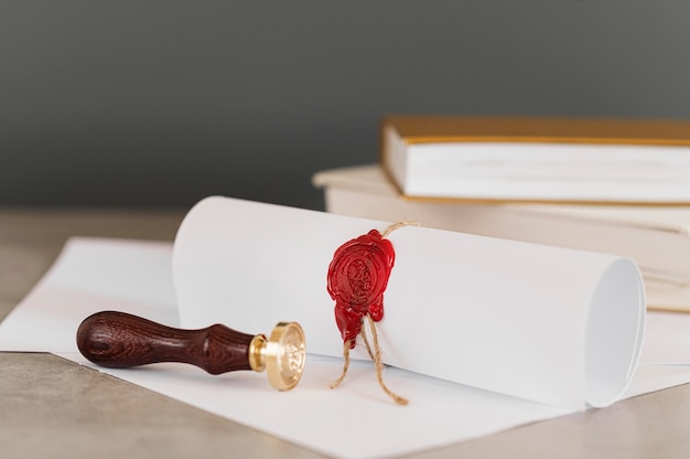 Certificate with wax seal blurred background