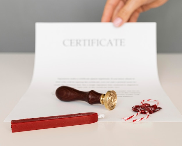 Photo certificate with wax seal and candle