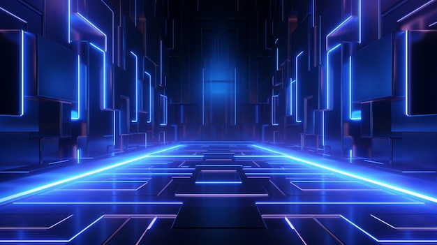 Cerulean Cybernetic Passage A 3D Rendered NeonLit Abstract Pathway Immersed Neon Blue Pioneeri