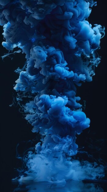 Photo cerulean smoke ascends dynamically against a pitchblack background offering a sense of calmness and depth