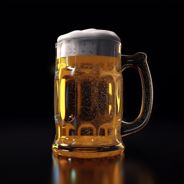 Photo cerveza bien fria con espuma en una jarra escarchada con un fondo sutil y elegante