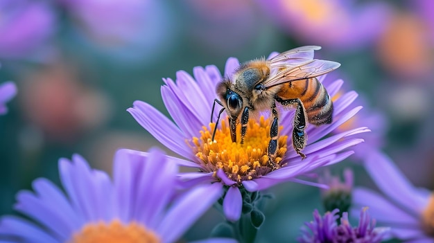 Фото Пчела-цезий собирает пыльцу в саду