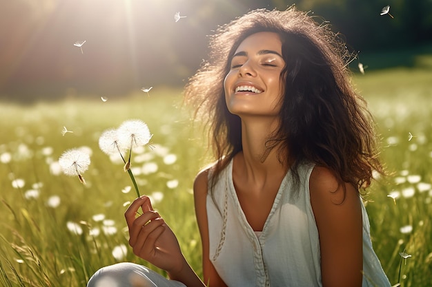 Foto cesium serenity bella giovane donna seduta in un campo verde