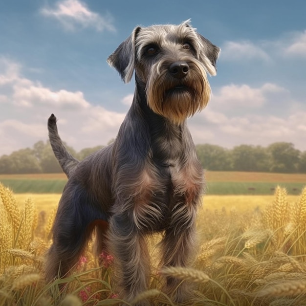 Cesky terrier dog in a sunny field Generative AI