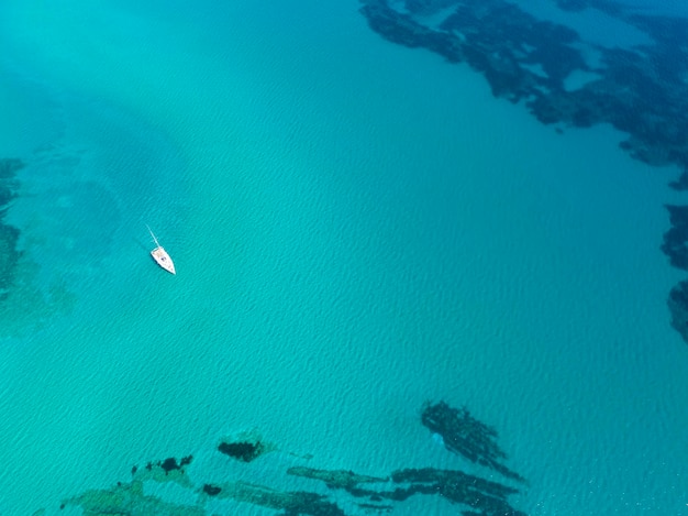 Cesme Akkum beach and cove in Turkey with aerial drone. Turkish name; Çeşme Akkum Plaji