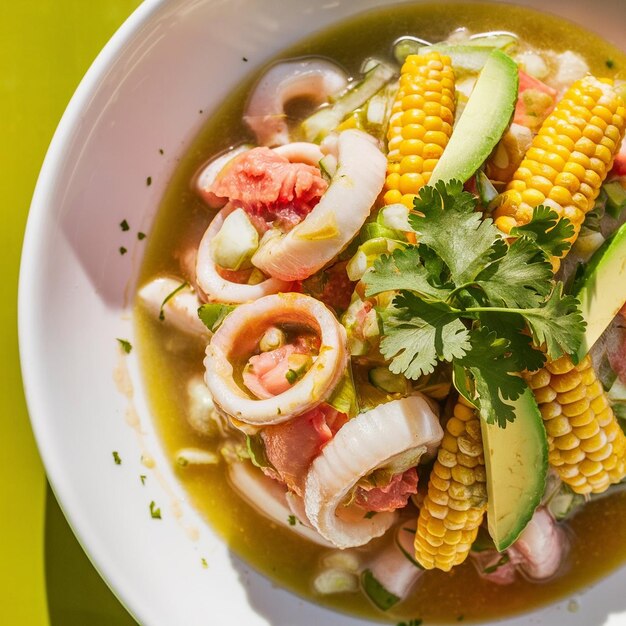 Photo ceviche de calamar with crispy corn