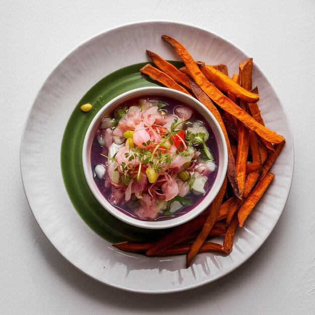 Photo ceviche de calamar with sweet potato fries