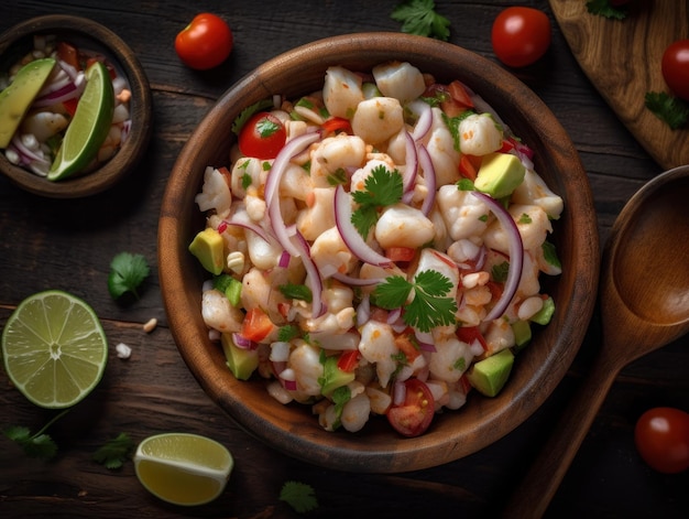 Ceviche in een rustieke keuken Voedselfotografie