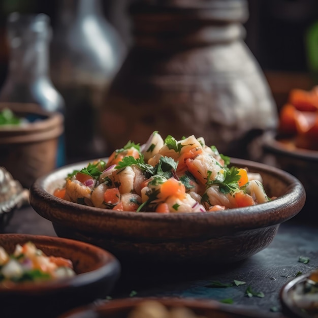 Ceviche Op Steen In Rustieke Pub Generatieve AI