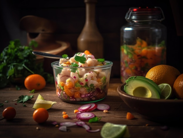 Ceviche in a rustic kitchen Food photography