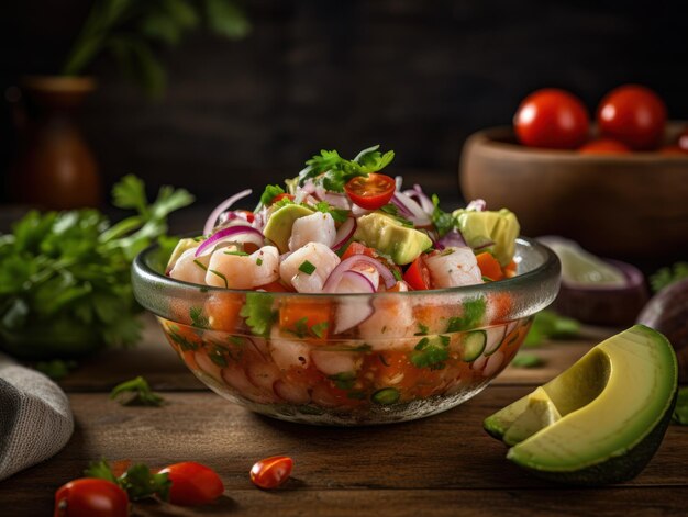 Ceviche in a rustic kitchen Food photography