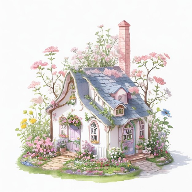CF 09 _ Watercolour Pastel Fairy Garden House