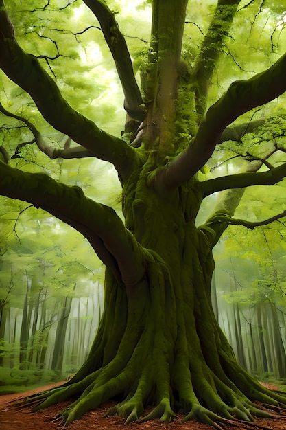 CG hyperrealistische gigantische boom in het bos gemaakt met generatieve AI-technologie