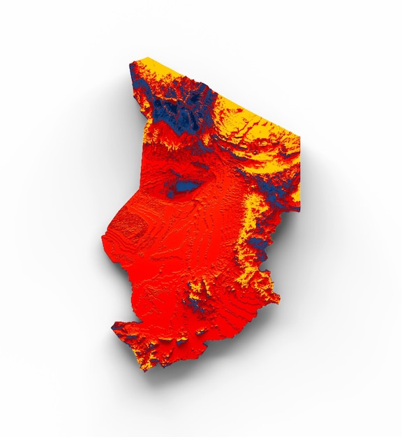 Chad map with the flag Colors Red and yellow Shaded relief map 3d illustration