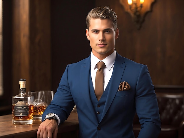 chad sigma male alpha handsome man in suit whiskey AI GENERATED