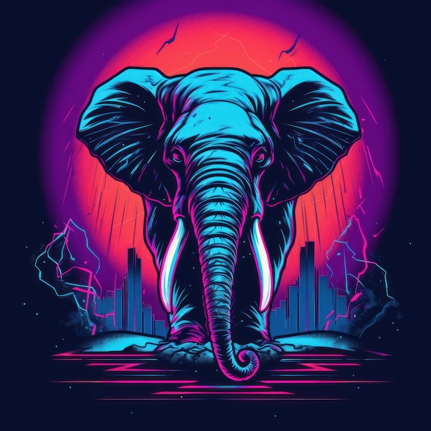 Chagrijnige olifant in levendige kleuren TShirt Print