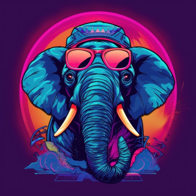 Chagrijnige olifant in levendige kleuren TShirt Print