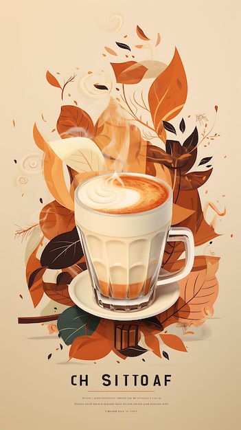 Chai latte drink poster with tea leaves and frothy milk cozy indian celebrations lifestyle cuisine