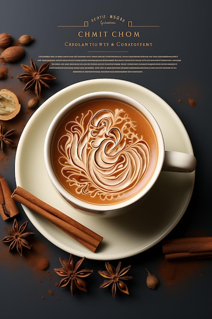 Foto chai latte drink con cannella e cardamomo cosy e caldo co india culinary culture layout website