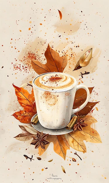 Chai Latte With Cardamom Tea Leaves and Cardamom Pods Decora Illustration Food Drink Indian Flavors