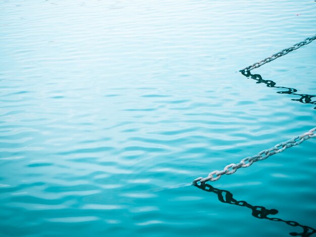 Chain Above blue green Sea water in sea   metal  iron outdoor structure calmness feeling b