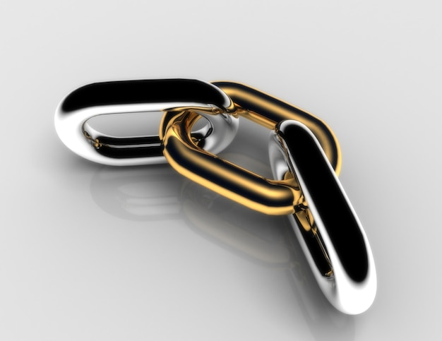 Chain concept with golden link .3d illustration