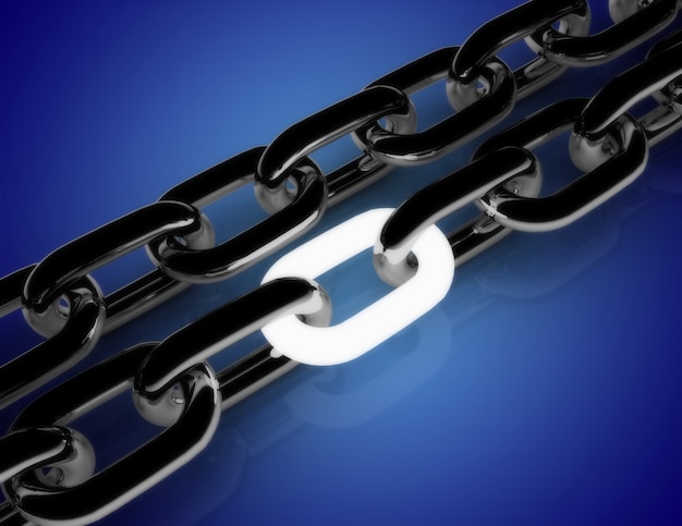 Chain concept with white link .3d illustration