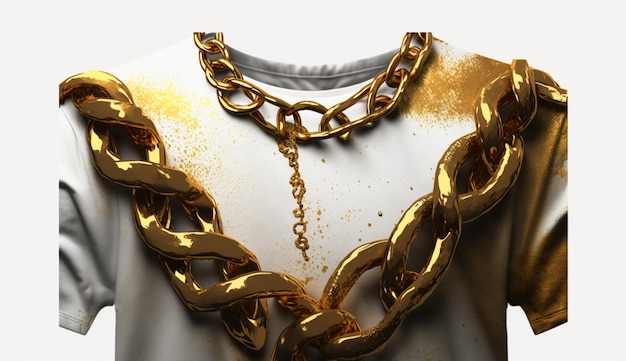 Chain gold painting t shirt design white background picture Ai generated art