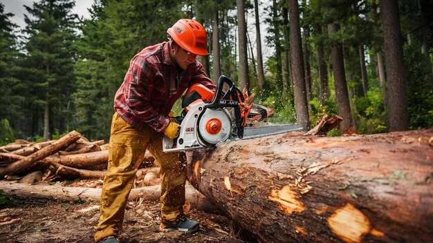 Photo chain saw on log