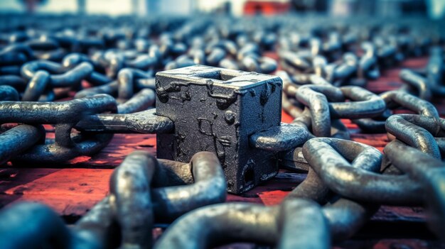 A chain with a block of steel on it