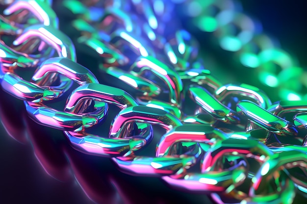 a chain with neon holographic color on a dark background