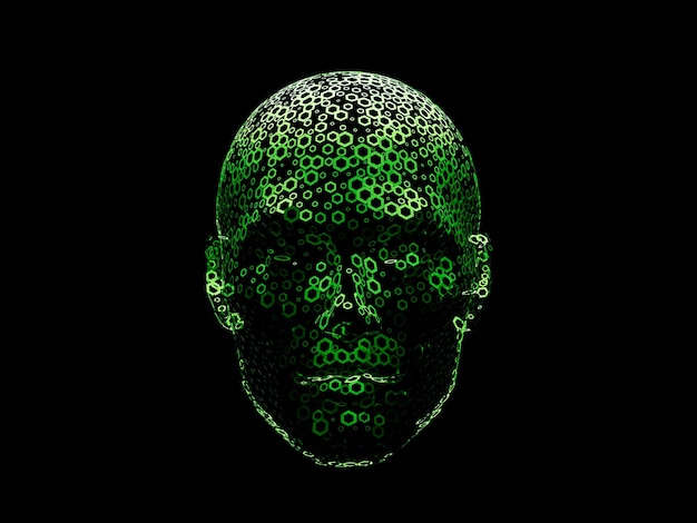 Chainlink Crypto Face Head Cyborg Abstract Furistic Hologram Technologie 3D Render
