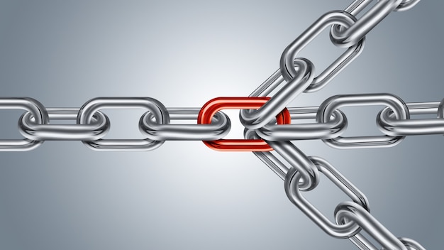 Chains are connected by red link on a light background connected group concept image leadership conc.