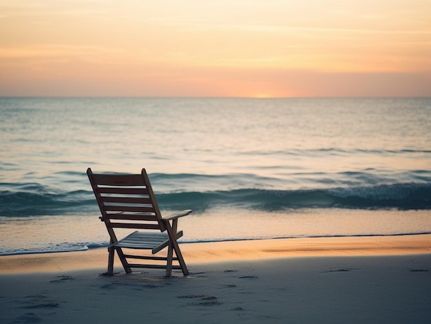 A chair on the beach is sitting in the sand.