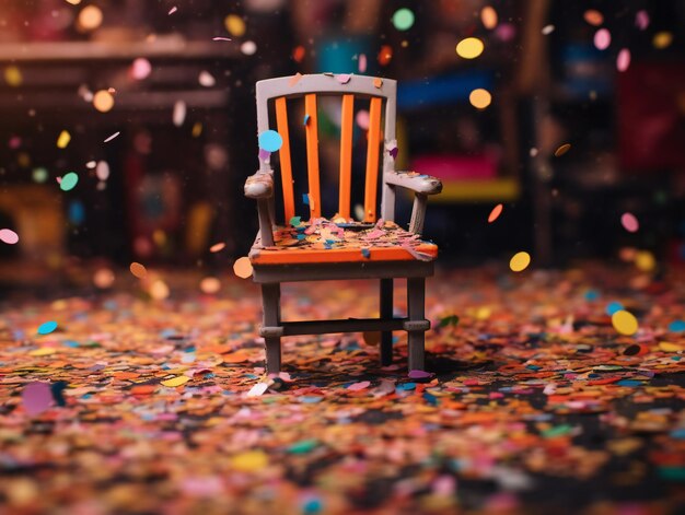 Photo chair under confetti