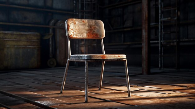 A chair in a dark room with a light on it