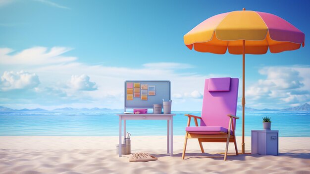 A chair and a desk on a beach