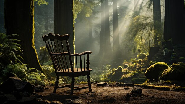 Photo chair in the forest detailed jungle wallpaper