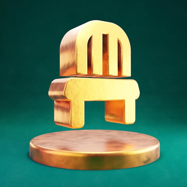 椅子のアイコン。タイドウォーターグリーンの背景を持つフォルトゥーナゴールドチェアのシンボル。 3Dレンダリングされたソーシャルメディアアイコン。