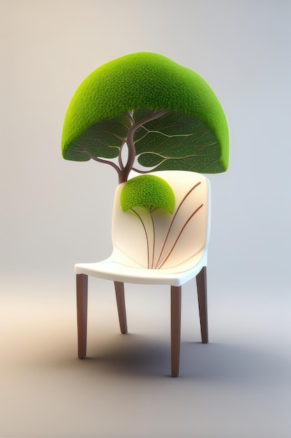 chair made of plant and leaf in white background photorealistic