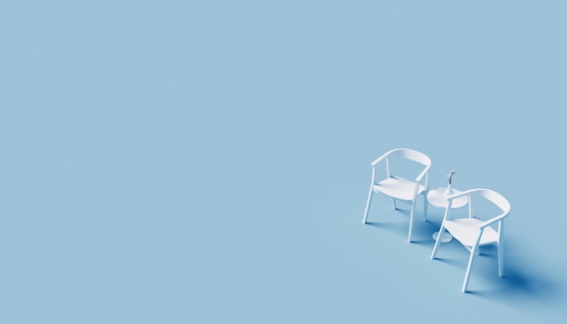 Photo chair in the room - minimalism blue and white color background - 3d rendering