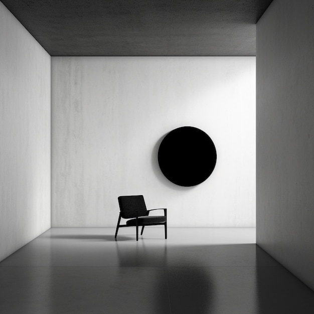 Photo a chair in a room that has a black circle on the wall.