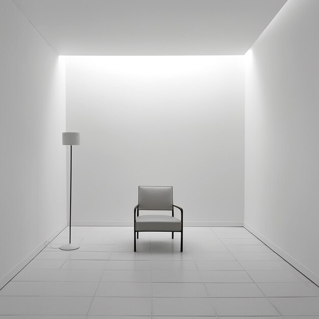 Photo a chair in a room that has a lamp on it