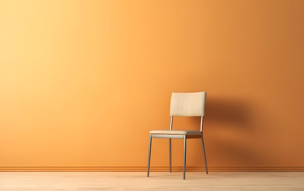 A chair in a room with orange walls and a white chair.