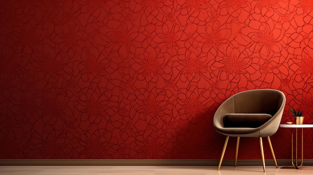 a chair in a room with a red wall