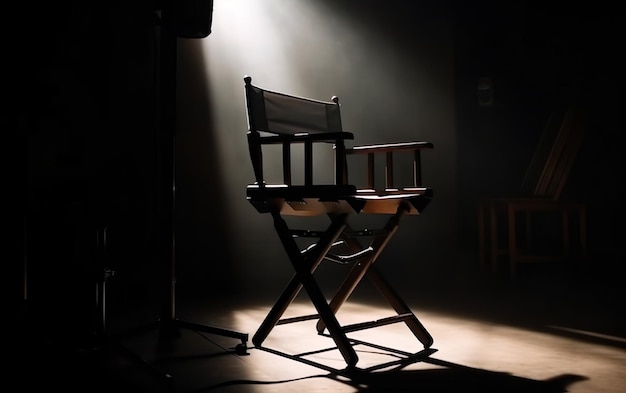 A chair on a stage with a light behind it