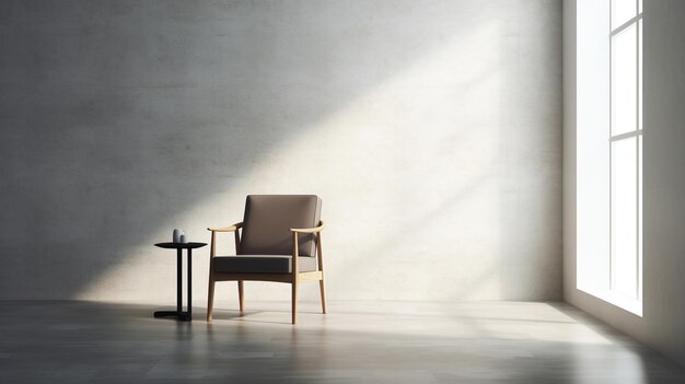 a chair and table in a room with a table and a lamp.