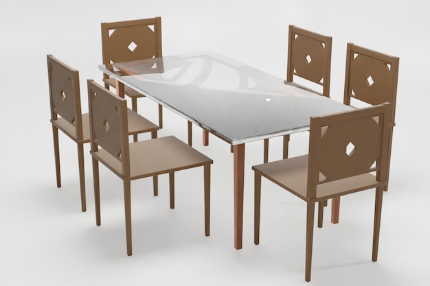 의자와 테이블 세트 3D 렌더링 이미지