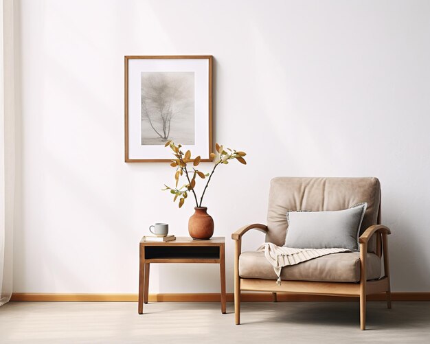 a chair and a table with a plant on it