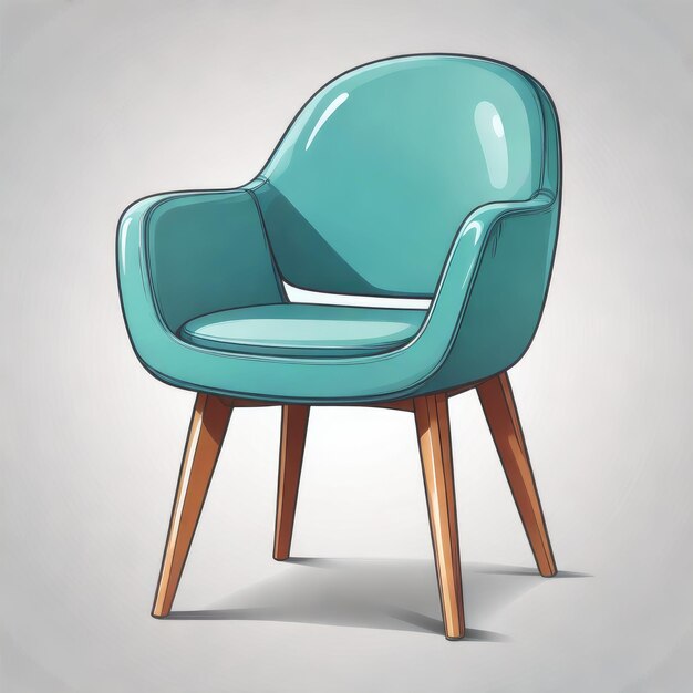 a chair that has a blue seat and a wooden stool on it